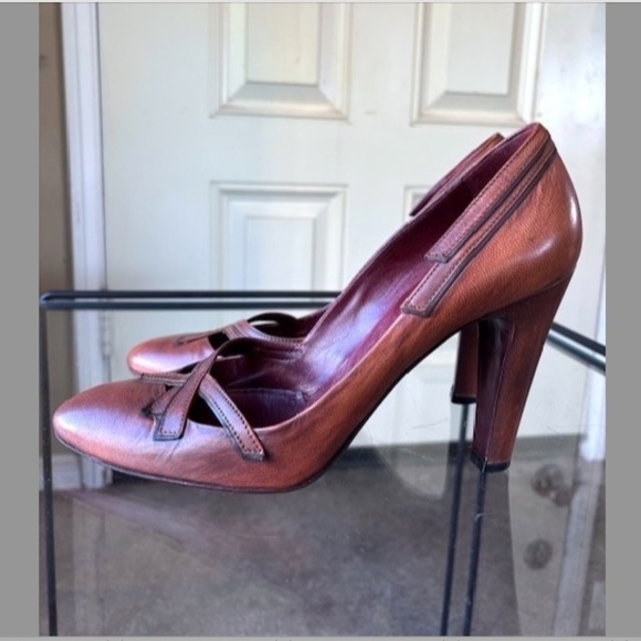 PRADA Vintage 90's Burnished Leather Pumps w/ Cutout Detail and Block Heel/ 39.5 - Picture 1 of 12